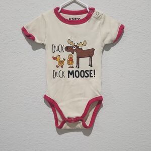 Lazy One Baby BodySuit 12 Months Cream Pink Duck Moose 100% Cotton Short Sleeve